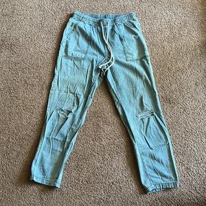 Aerie Chambray Distressed pants- light blue jean, size medium